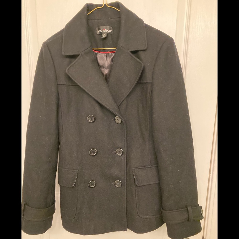 Le Chateau Women’s Black Double Breasted Wool Blend Fully Lined Pea Coat Size S